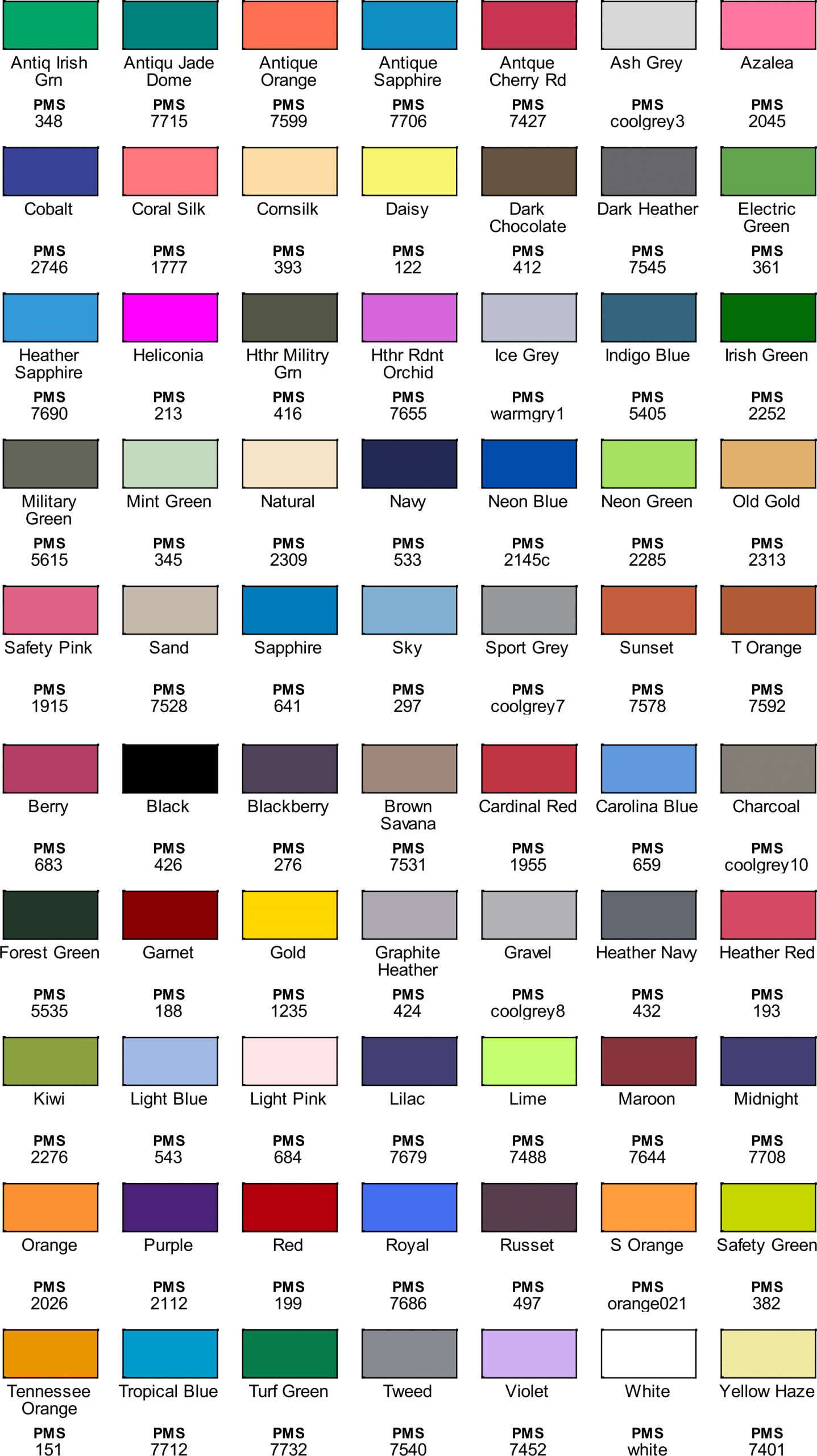 The T Shirt Man Colour Chart