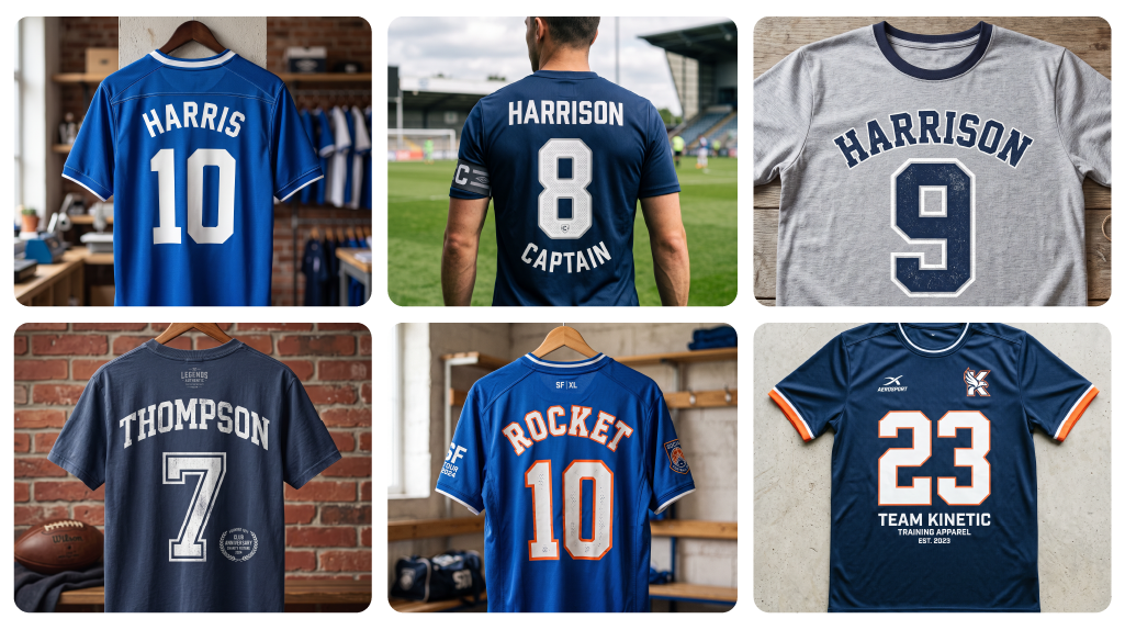 Classic football T-shirt name and number designs – The T Shirt Man | Next Day T Shirt Printing & Custom Hoodies Classic football T-shirt name and number designs