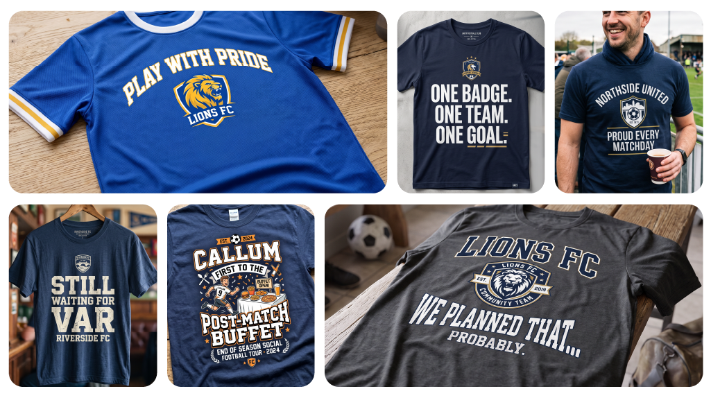 Funny football shirt slogan and team design ideas – The T Shirt Man | Next Day T Shirt Printing & Custom Hoodies Funny football shirt slogan and team design ideas