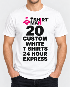 20 Custom Printed White T-Shirts – 24 Hour Express