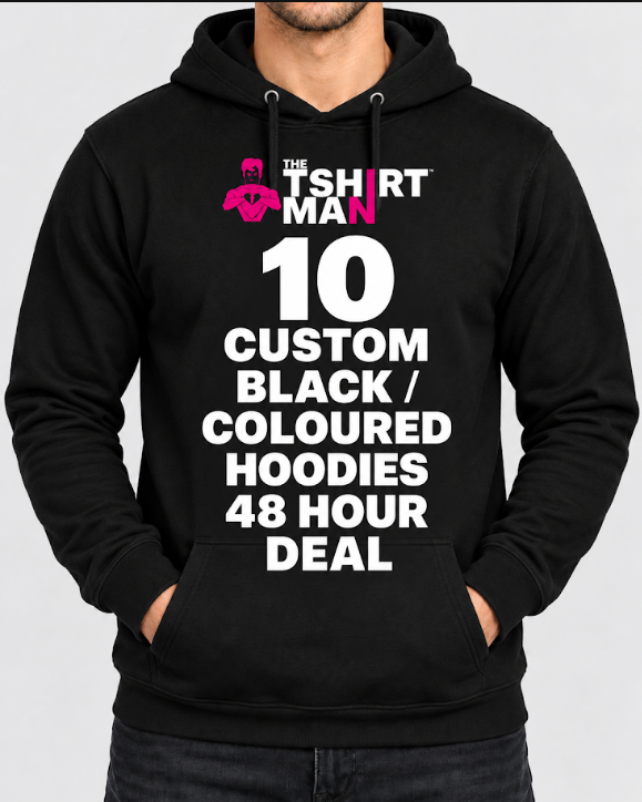 10 custom printed hoodies 48 hour express deal