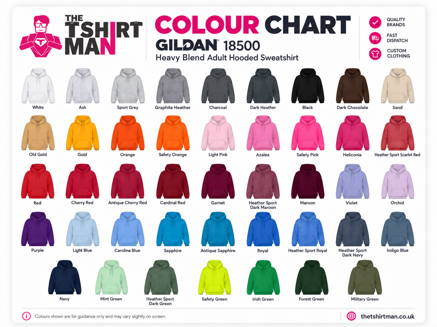 The T Shirt Man - Hoodies Colour Chart โ The T Shirt Man | Next Day T Shirt Printing & Custom Hoodies The T Shirt Man - Hoodies Colour Chart